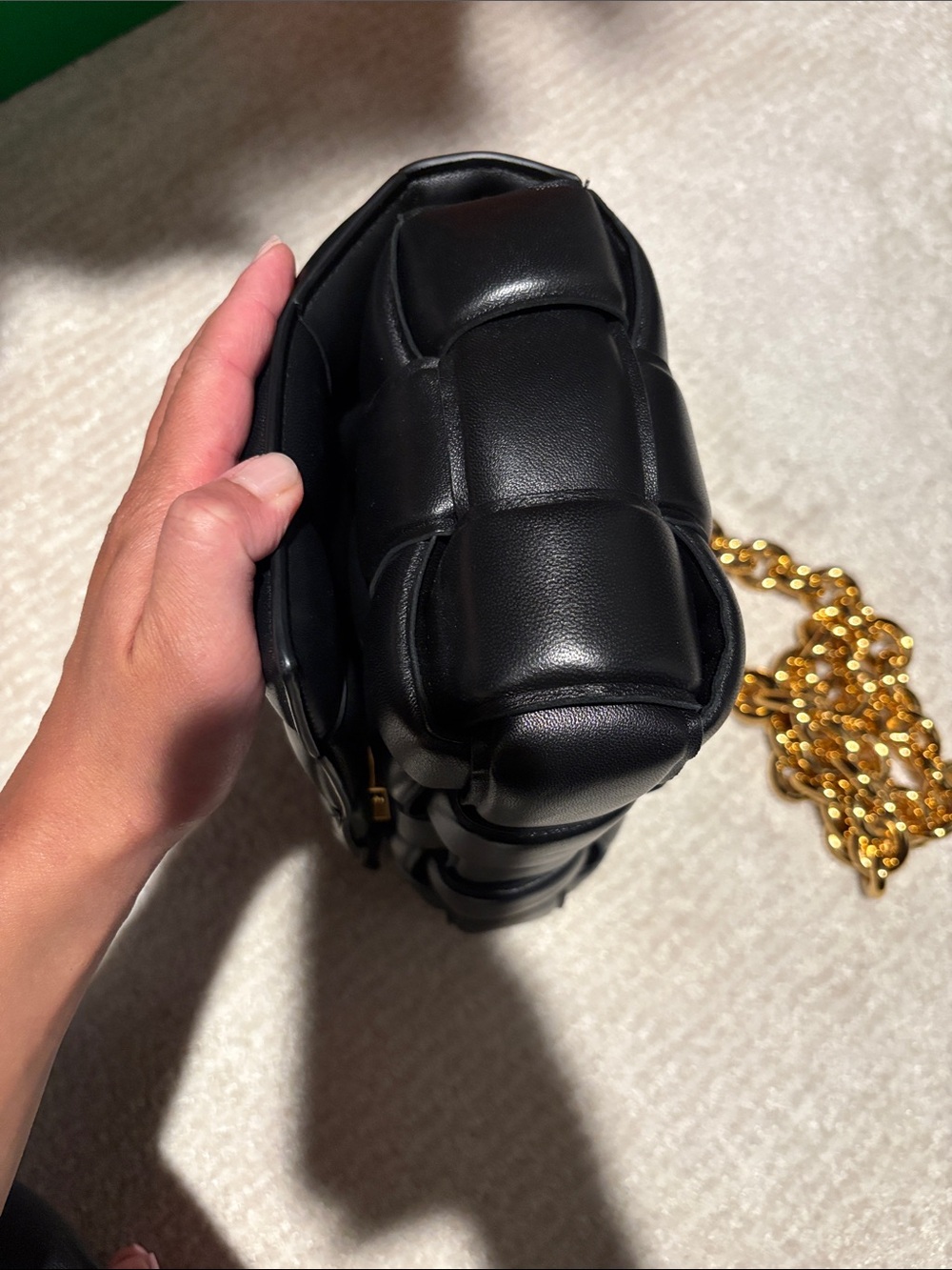 Bottega Veneta Black Padded Shoulder Bag with Gold Chain Strap - Picture 8 of 8